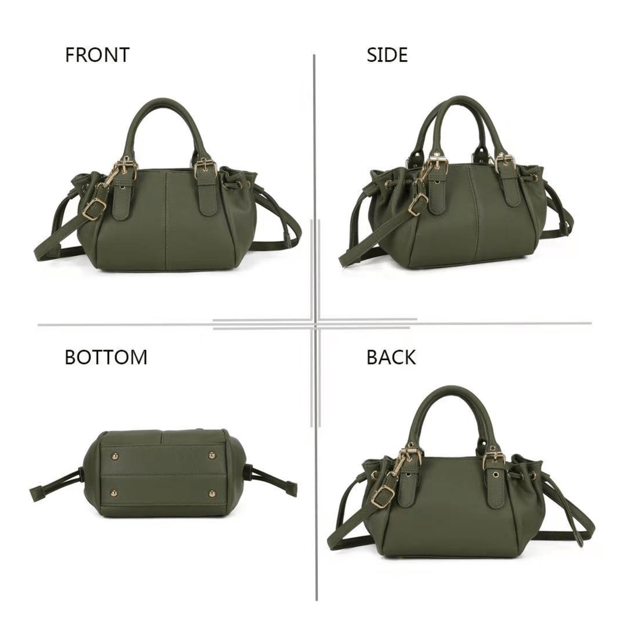 Sac Gallantry Mini Garance vert présenté sous plusieurs angles