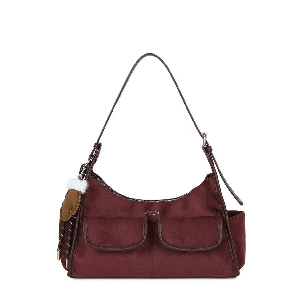 Sac porté épaule femme Gallantry bordeaux effet suédine avec deux poches avant