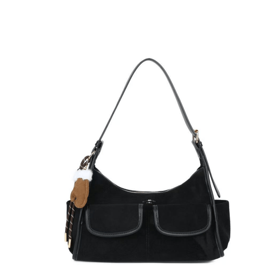 Sac porté épaule femme Gallantry noir effet suédine avec deux poches avant