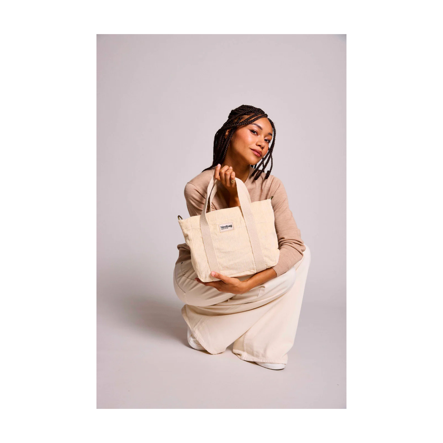 Sac Hindbag Louise en jute naturel avec anses contrastées