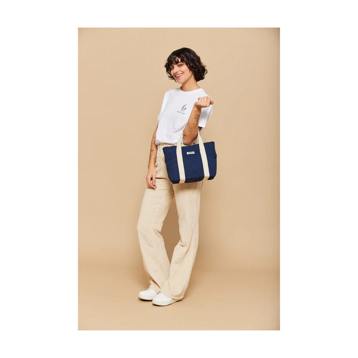 Sac cabas bandoulière Hindbag Louise bleu navy vue de face