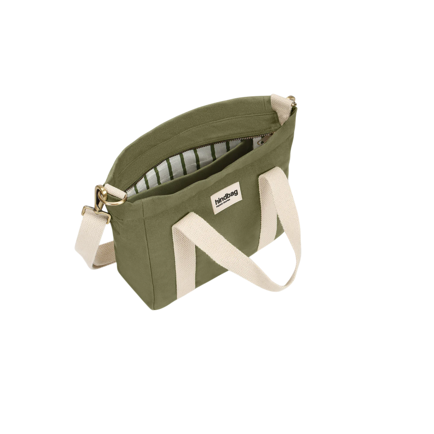 Sac Hindbag Louise olive vue ouverte avec fermeture zippée