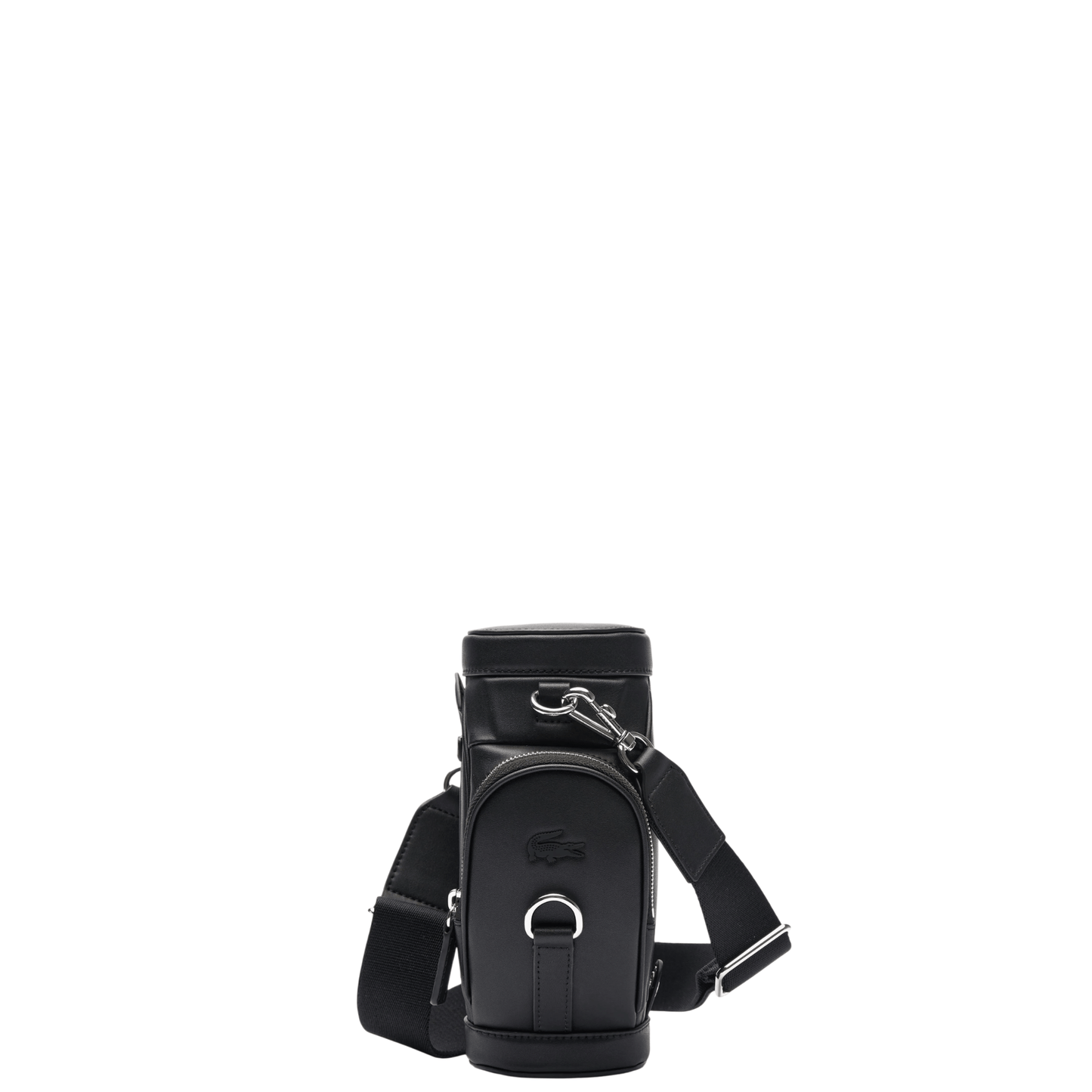 Détail avant du sac Lacoste MELDANE noir avec logo crocodile