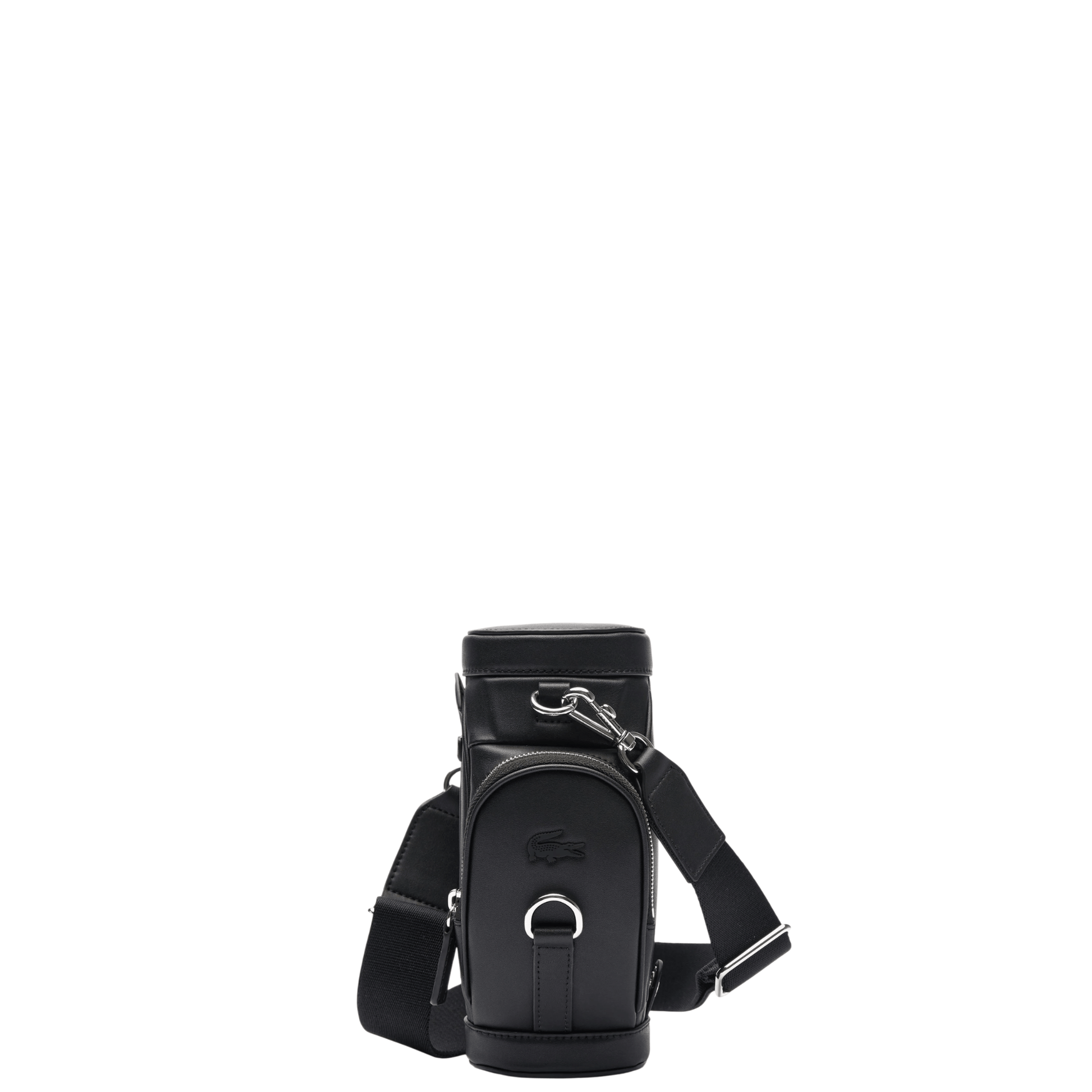 Détail avant du sac Lacoste MELDANE noir avec logo crocodile