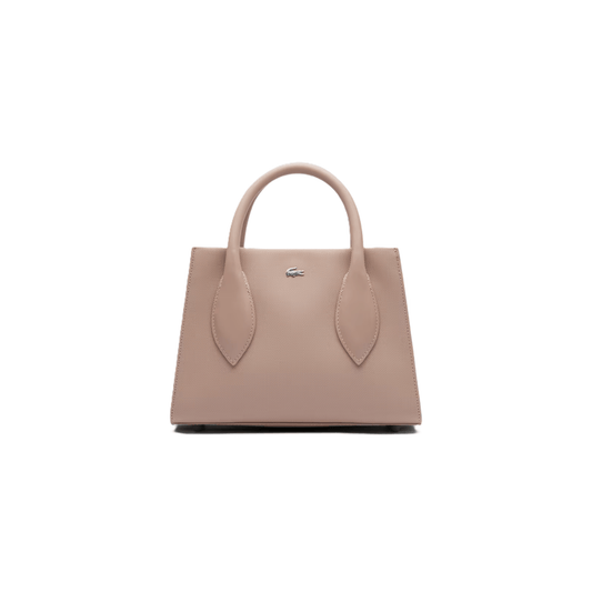 Sac à main Lacoste Daily City taupe vue de face avec logo crocodile