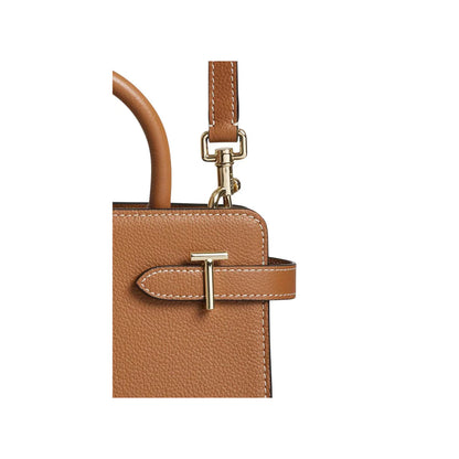 Sac à main Le Tanneur cuir grainé camel signature T bijouterie dorée