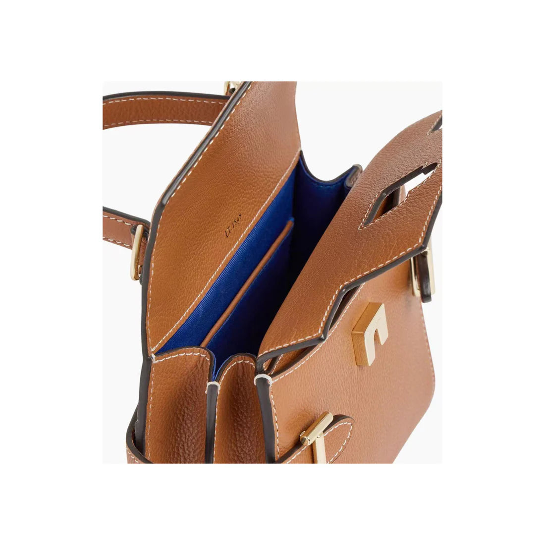 Petit sac à main Le Tanneur cuir grainé camel double rabat signature T