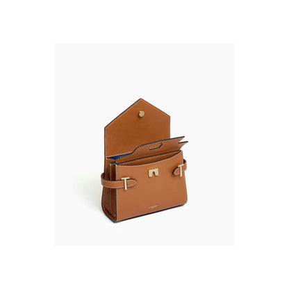 Petit sac à main Le Tanneur cuir grainé camel double rabat signature T