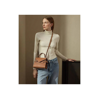 Petit sac à main Le Tanneur cuir grainé camel double rabat signature T