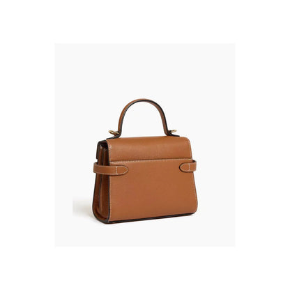 Petit sac à main Le Tanneur cuir grainé camel double rabat signature T