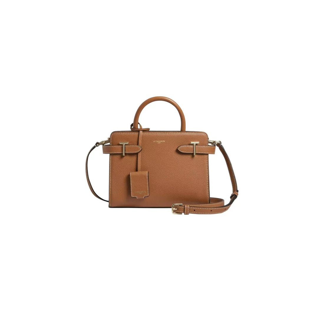 Sac à main Le Tanneur cuir grainé camel signature T bijouterie dorée