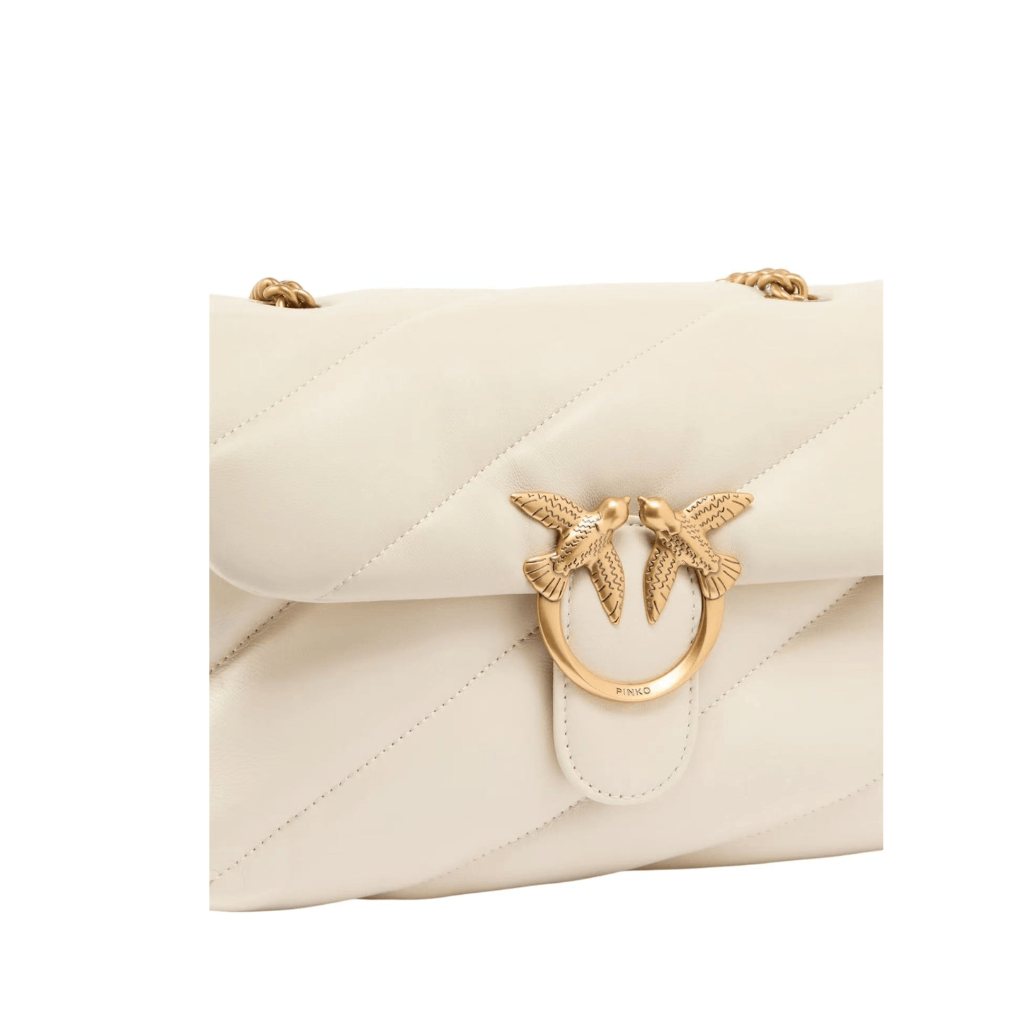 Détail fermoir Love Birds sac Pinko Love Classic Puff blanc