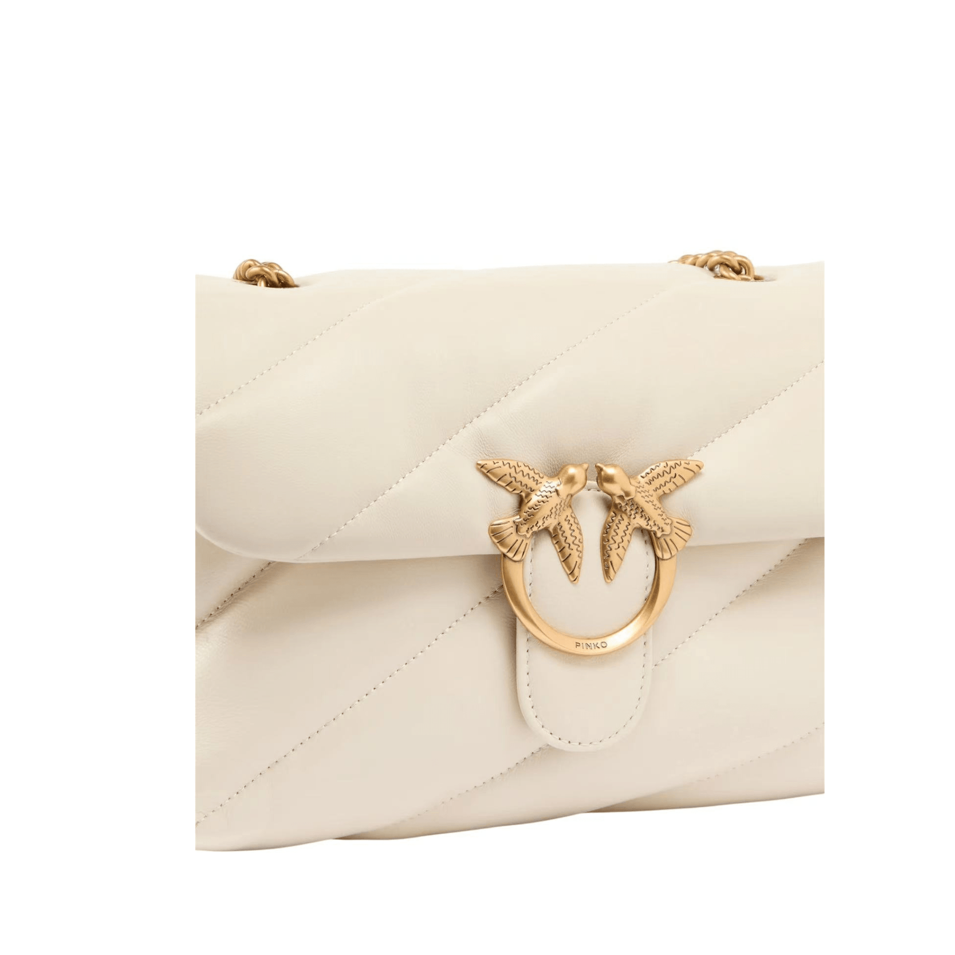 Détail fermoir Love Birds sac Pinko Love Classic Puff blanc