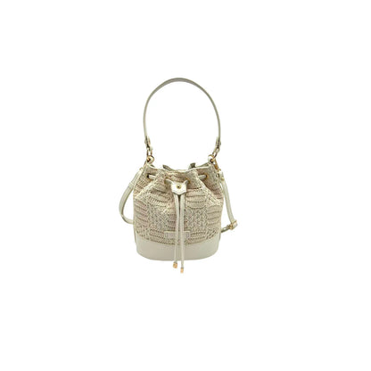 Sac seau femme Fuchsia Paris effet crochet beige