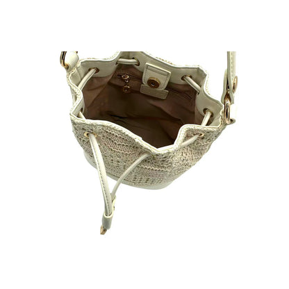 Sac seau femme Fuchsia Paris effet crochet beige