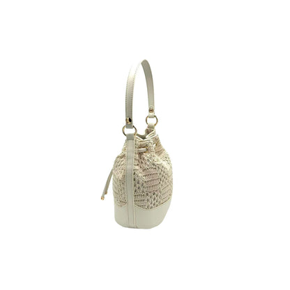 Sac seau femme Fuchsia Paris effet crochet beige