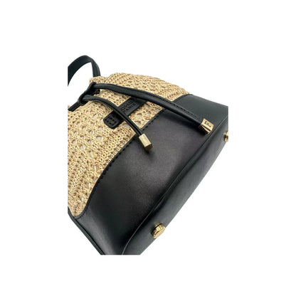 Sac seau femme Fuchsia Paris effet crochet raphia noir