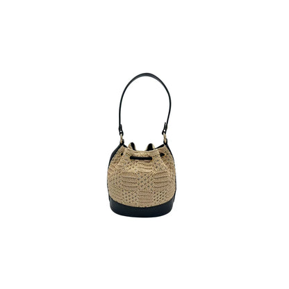 Sac seau femme Fuchsia Paris effet crochet raphia noir