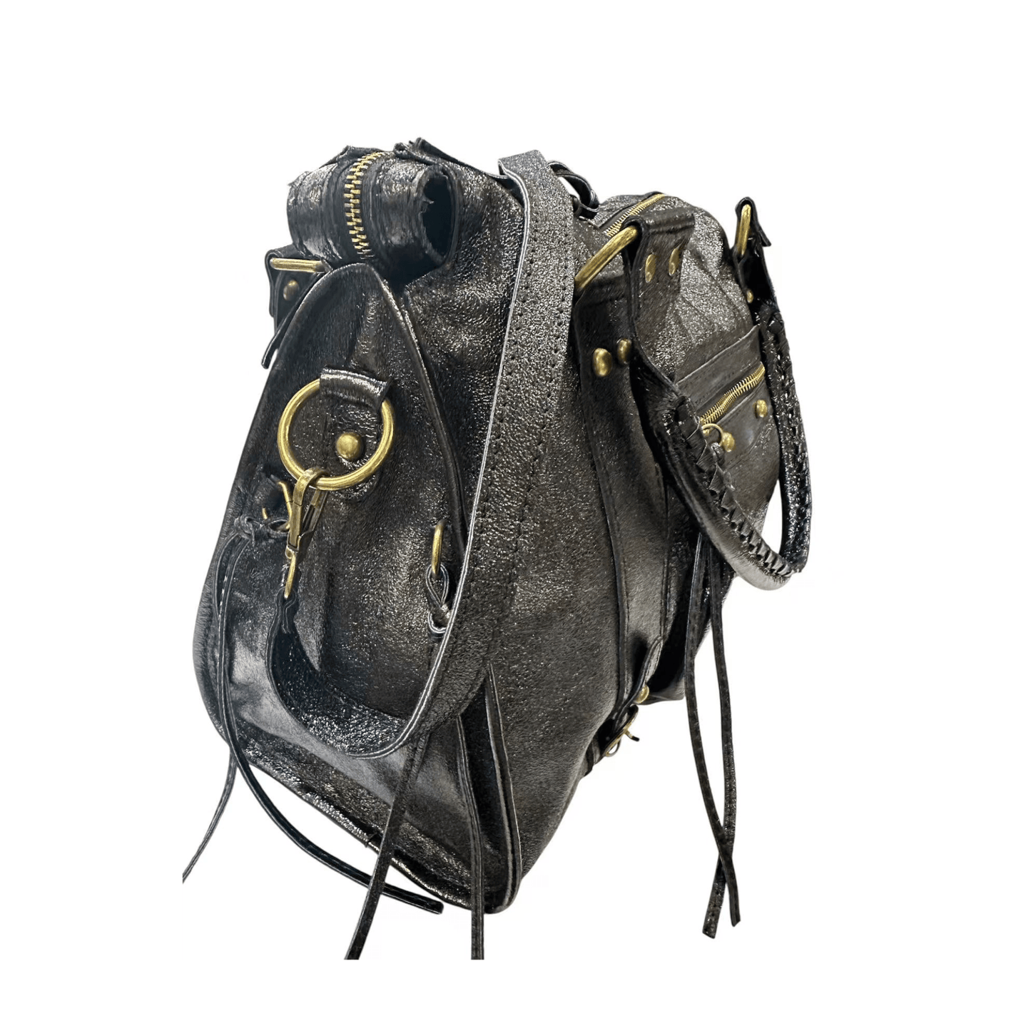 sac skyla cuir brillant italien noir vue profil
