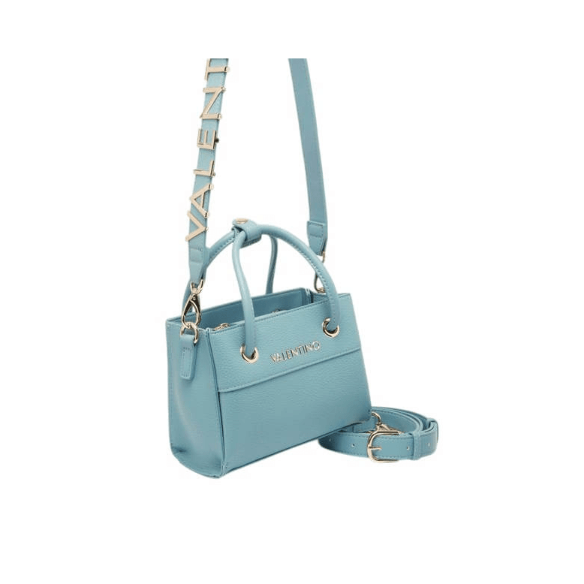 sac a main valentino bleu avec bandouliere logo
