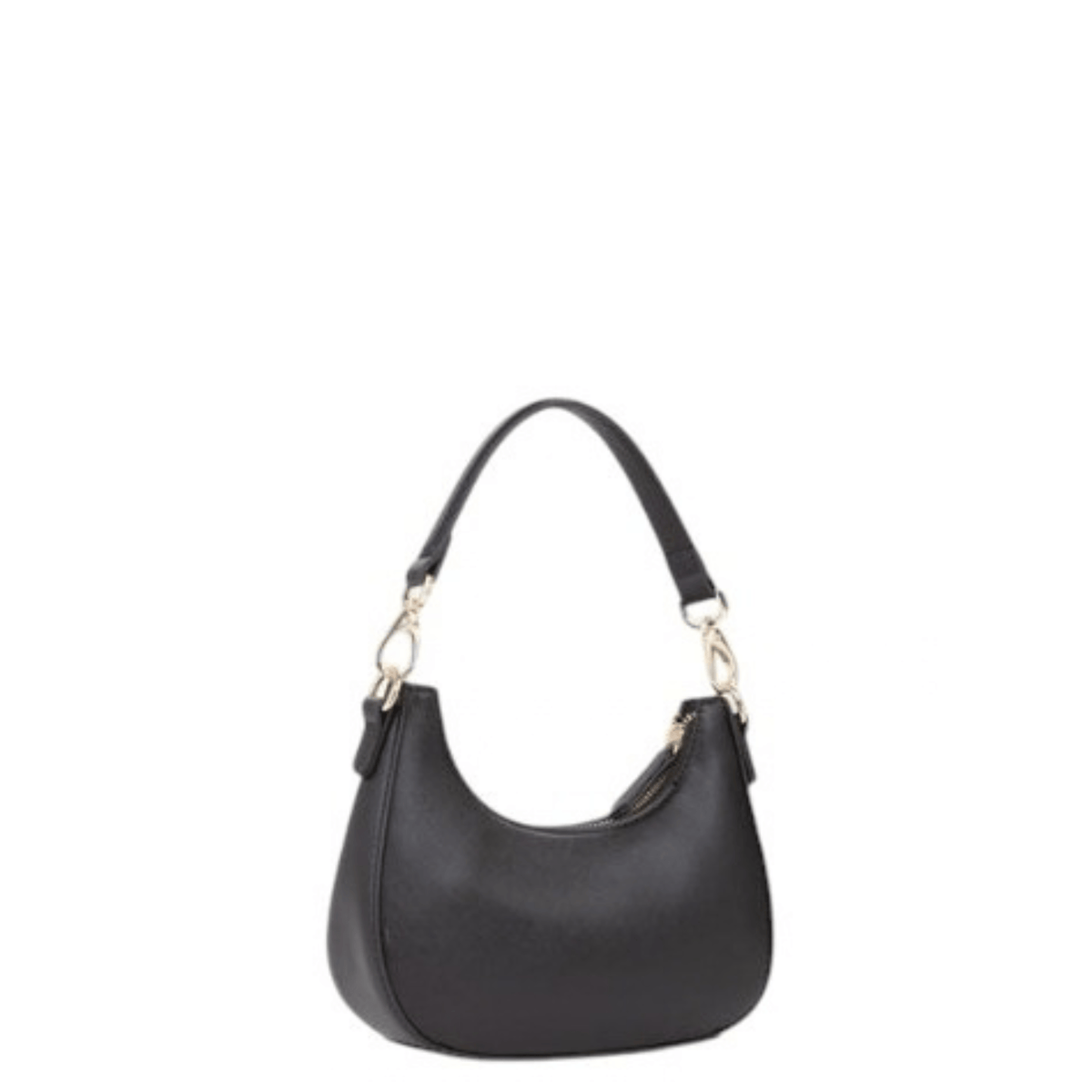 Vue arrière du sac demi-lune Valentino ZERO RE noir avec anse courte et fermeture zippée