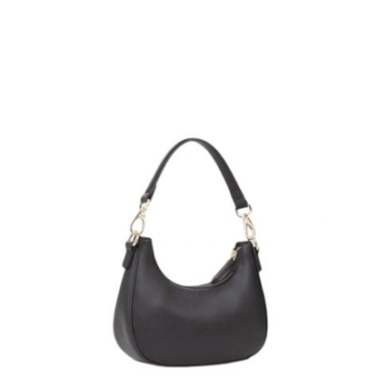 Vue arrière du sac demi-lune Valentino ZERO RE noir avec anse courte et fermeture zippée