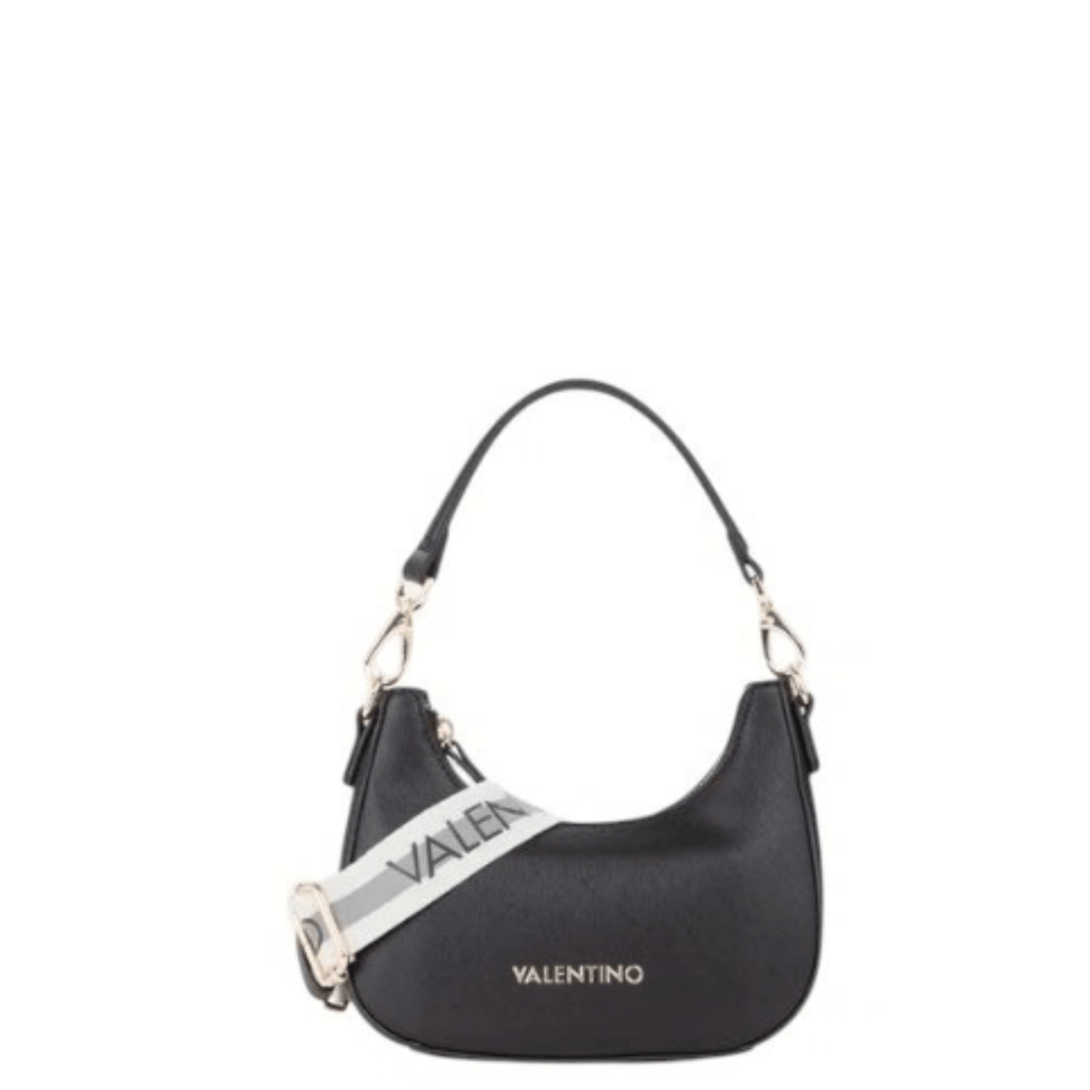 Sac Valentino ZERO RE noir avec bandoulière réglable en ruban bicolore et logo Valentino sur le devant