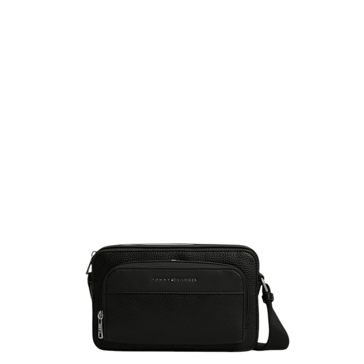 Sacoche bandoulière homme Tommy Hilfiger AM0AM14696 noire, vue de face avec poche zippée et logo métallique