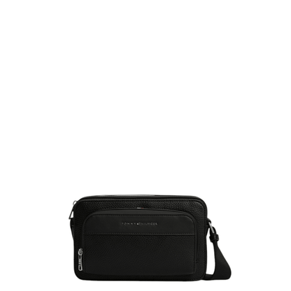 Sacoche bandoulière homme Tommy Hilfiger AM0AM14696 noire, vue de face avec poche zippée et logo métallique
