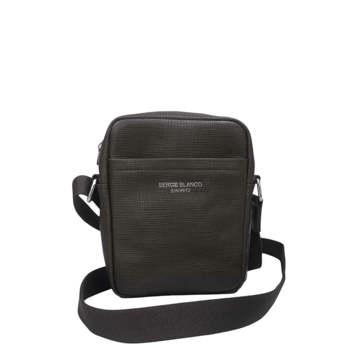 Sacoche homme SERGE BLANCO Biarritz BTZ13010 en cuir texturé Dark Brown, vue de face