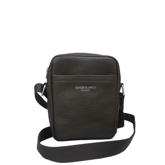 Sacoche homme SERGE BLANCO Biarritz BTZ13010 en cuir texturé Dark Brown, vue de face