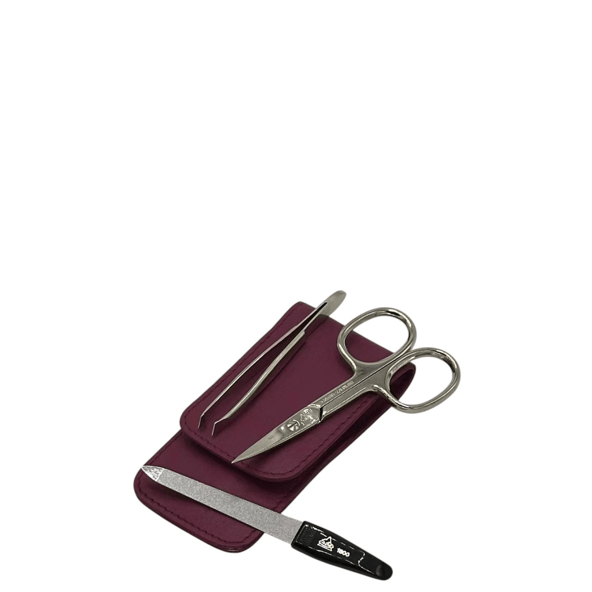 Accessoires du set de manucure Siena Erbe Solingen avec étui en cuir violet