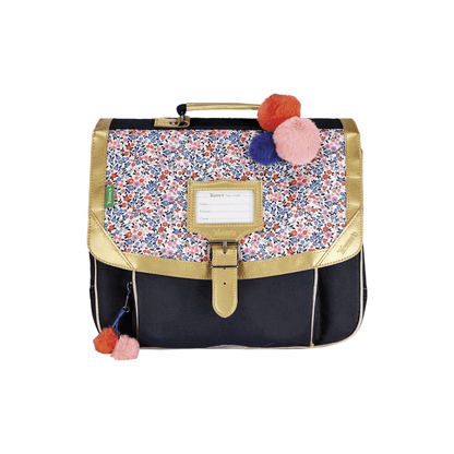 Cartable Tann's Antonia bleu 35 cm pour CP avec imprimé fleuri et finitions dorées