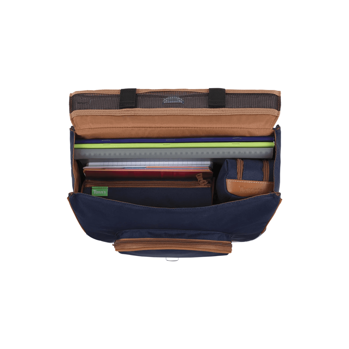 Organisation intérieure du cartable Tann's Antonia bleu avec poche règle et rangements