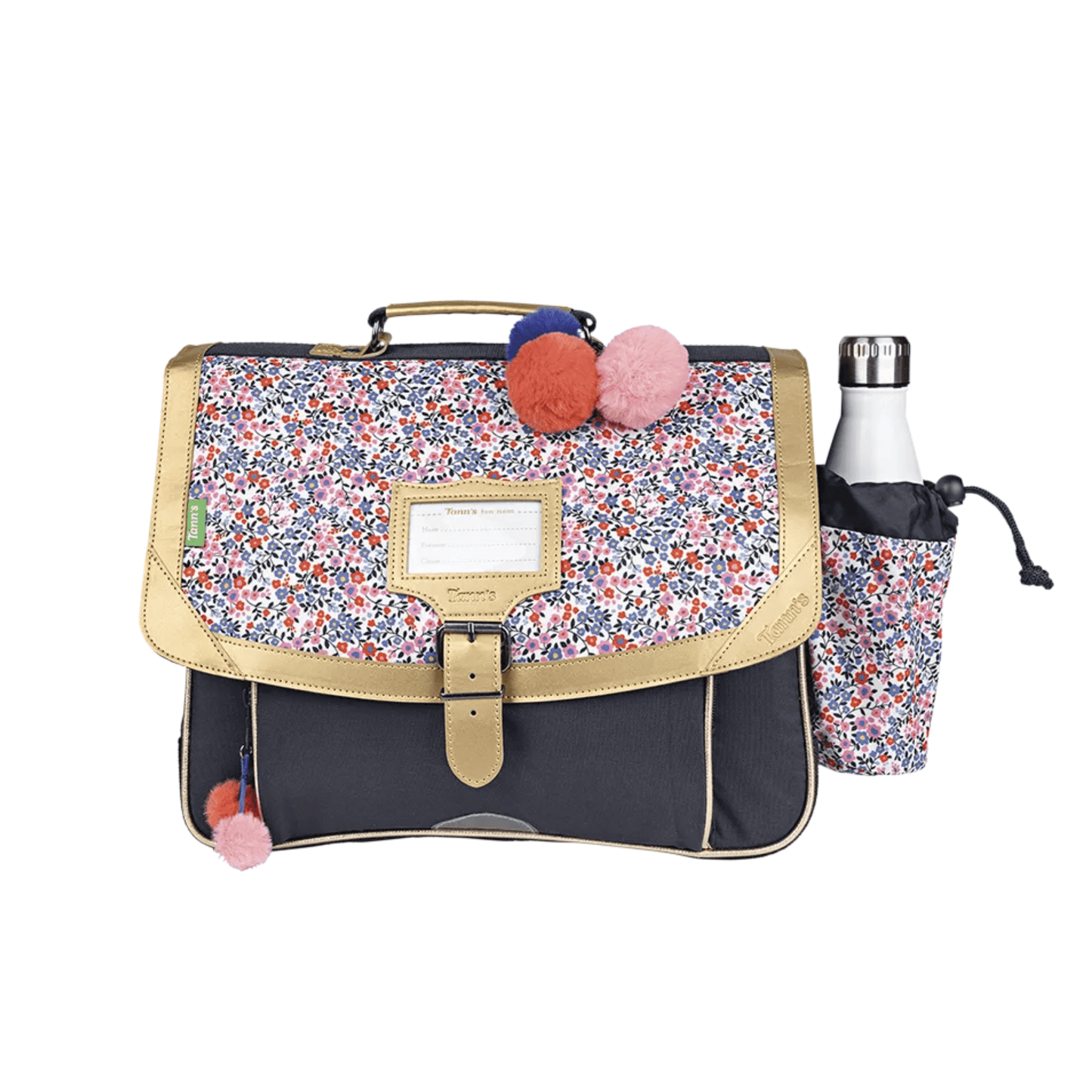 Cartable Tann's Antonia bleu 38 cm avec poche gourde amovible et imprimé fleuri