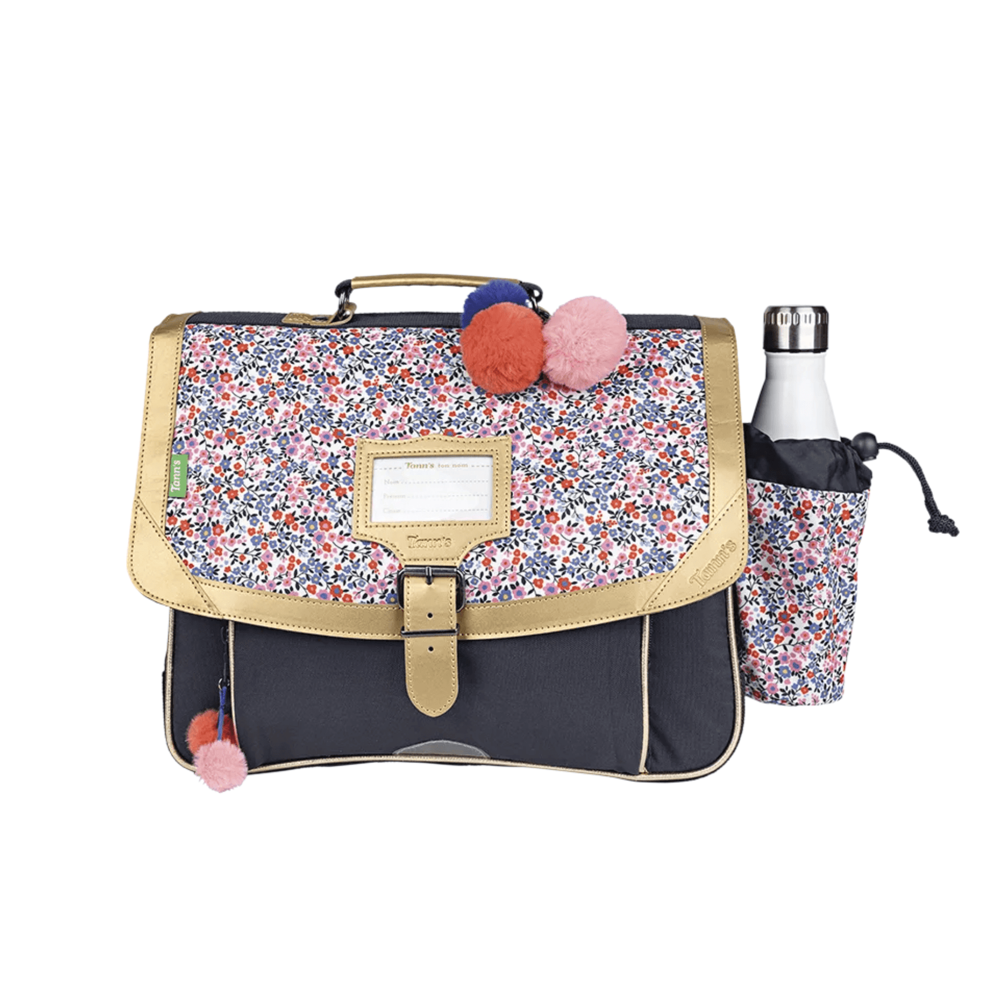 Cartable Tann's Antonia bleu 38 cm avec poche gourde amovible et imprimé fleuri