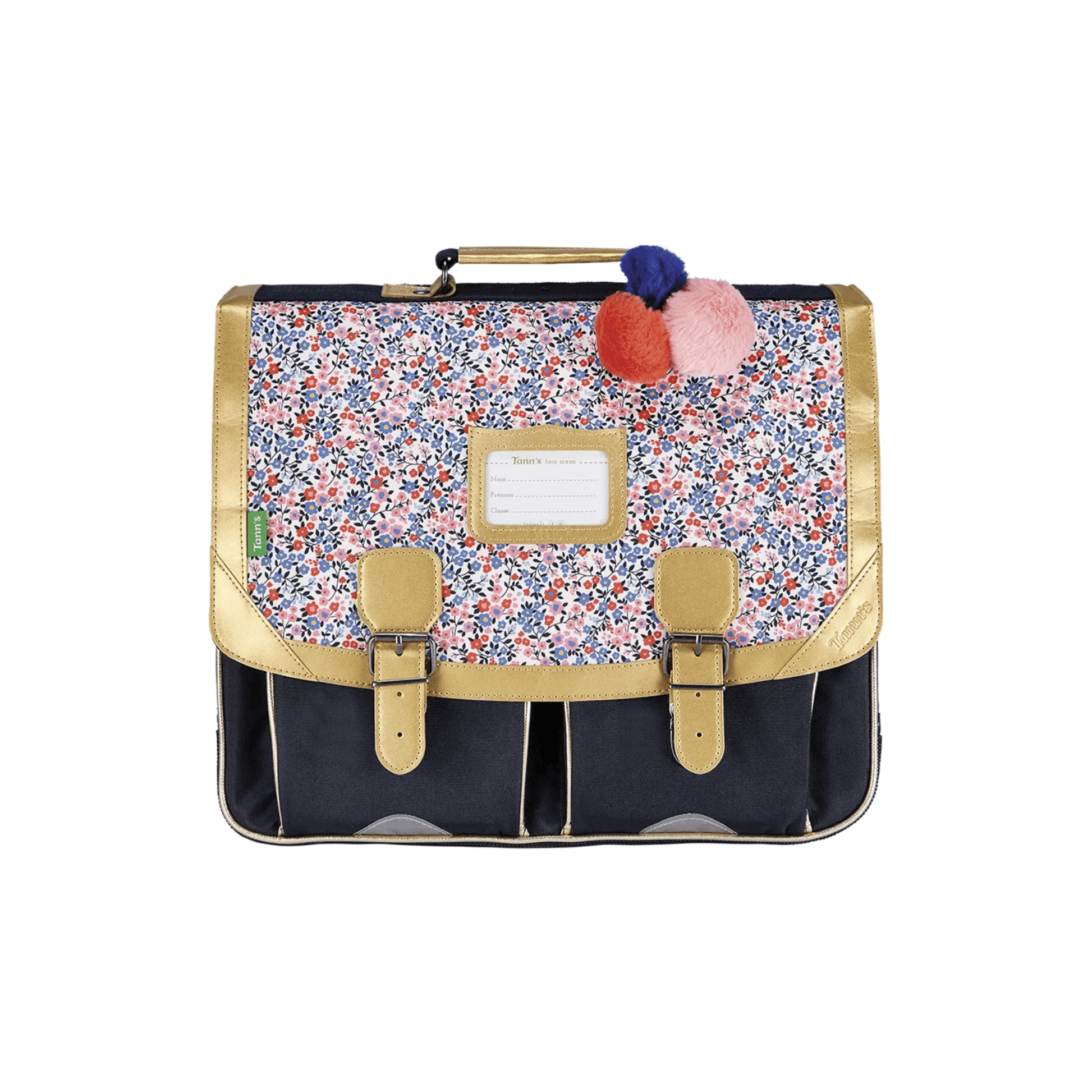 Cartable Tann's Antonia bleu 41 cm avec imprimé fleuri et finitions dorées