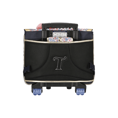 Vue arrière du cartable à roulettes Tann's Antonia avec dos ergonomique et système trolley