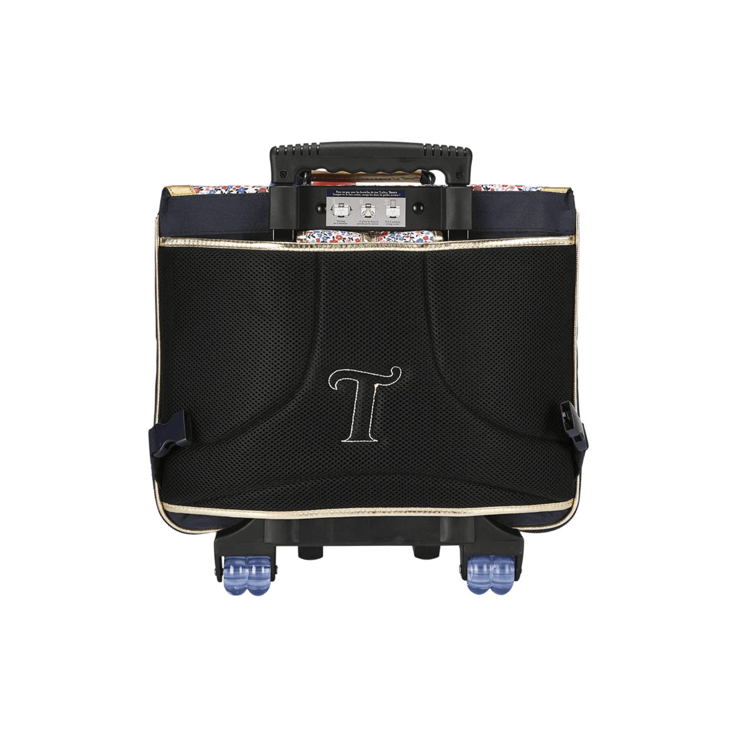 Vue arrière du cartable à roulettes Tann's Antonia avec dos ergonomique et système trolley