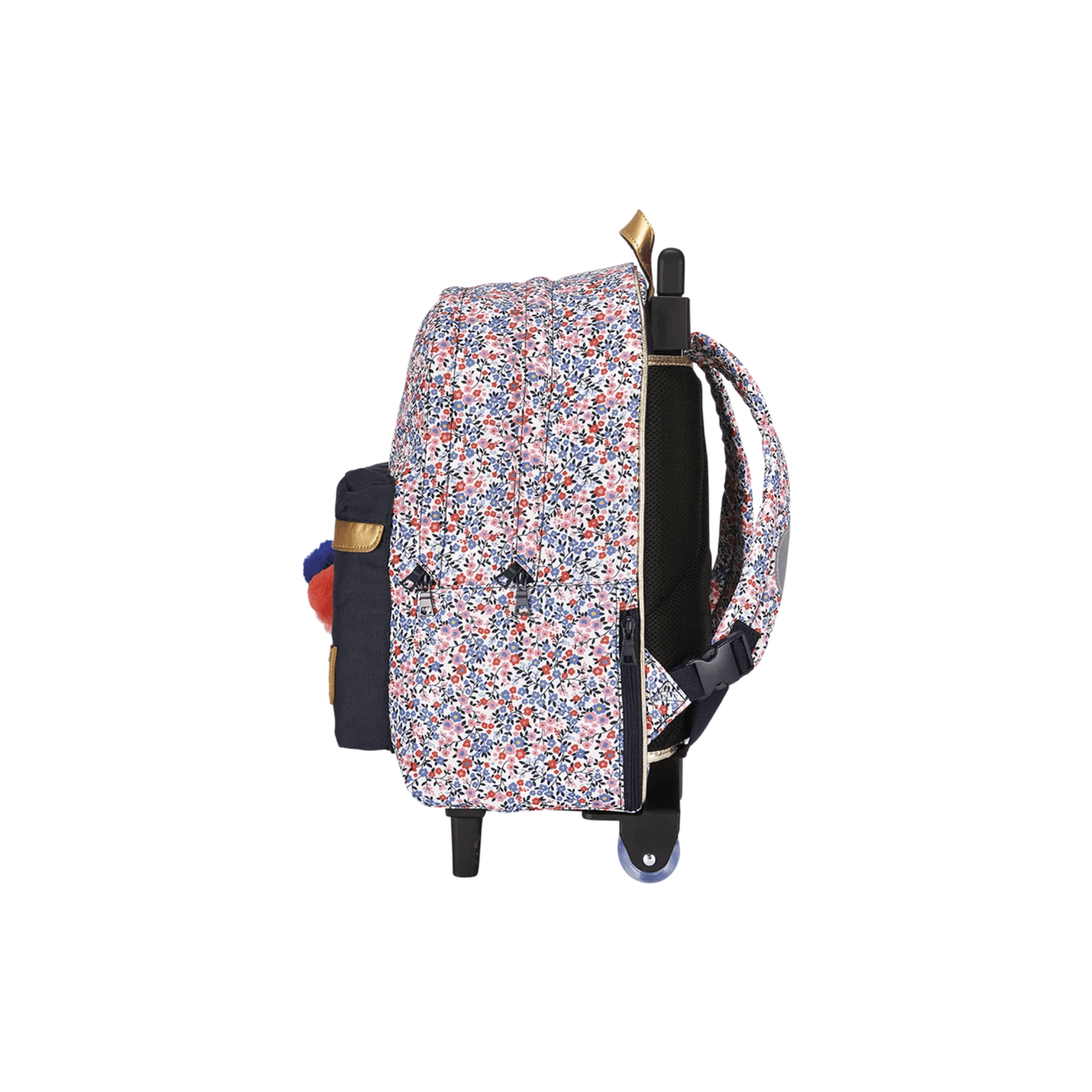 Vue de profil du sac scolaire trolley Tann's Antonia bleu en polyester recyclé