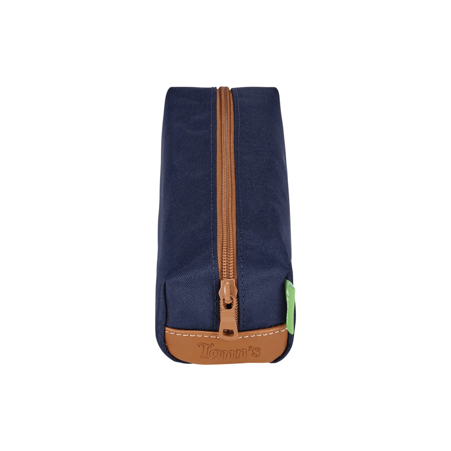 Trousse Tann's Camille bleu marine avec fermeture zippée et finitions camel