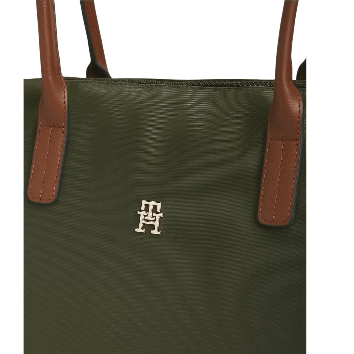 Détail du logo Tommy Hilfiger sur le cabas Popette Dark Olive