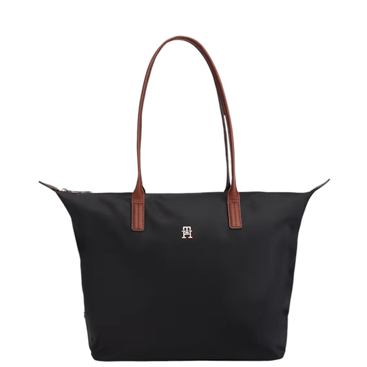 Sac cabas Tommy Hilfiger Popette noir vue de face avec anses cognac