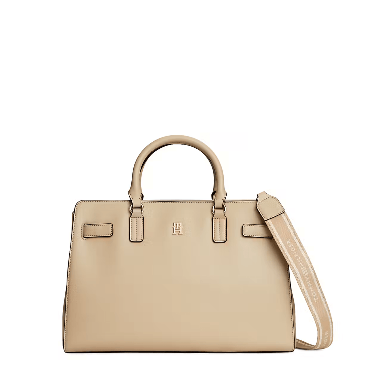 Sac à main Tommy Hilfiger Joy Satchel beige avec bandoulière textile