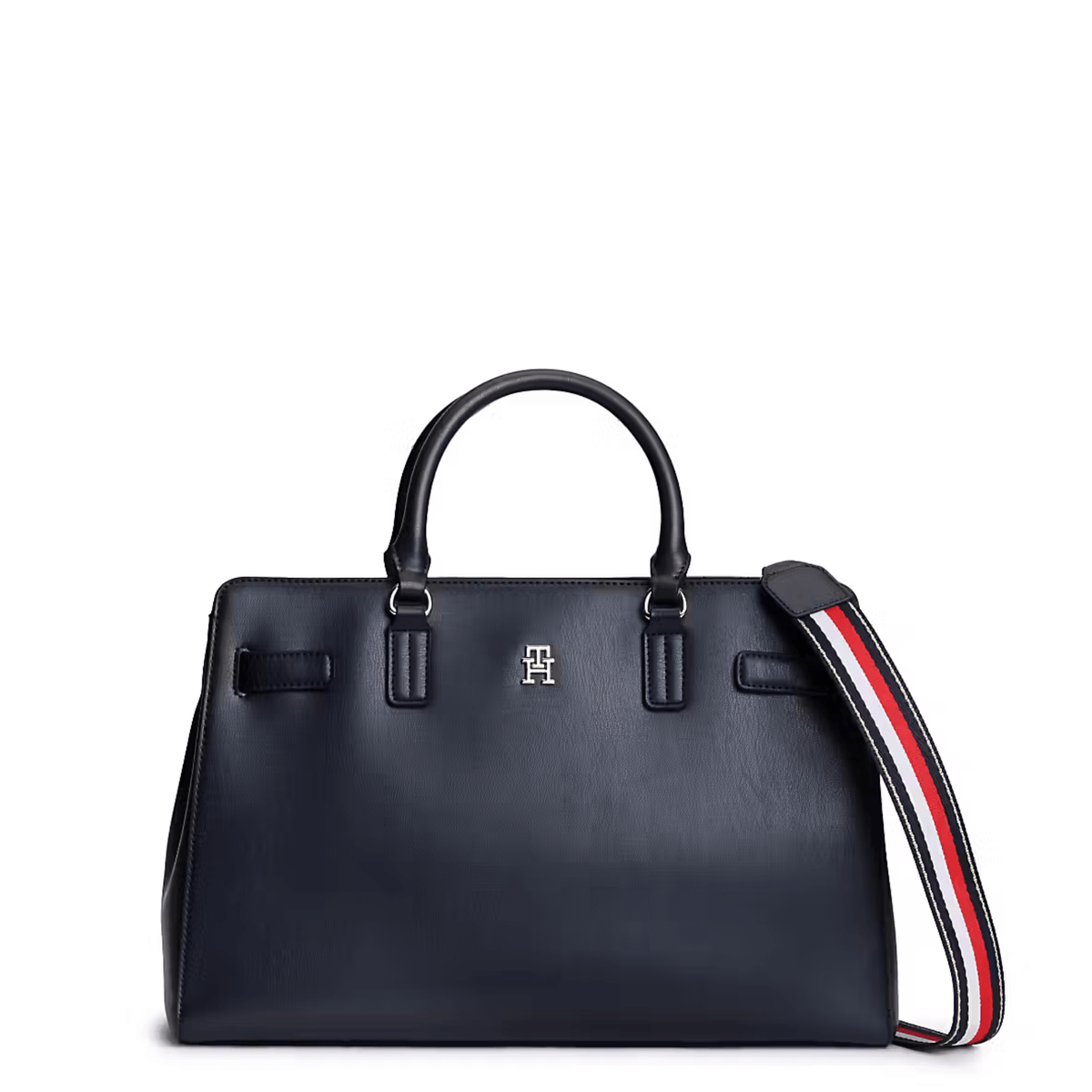 Sac à main Tommy Hilfiger Joy Satchel bleu marine avec bandoulière tricolore