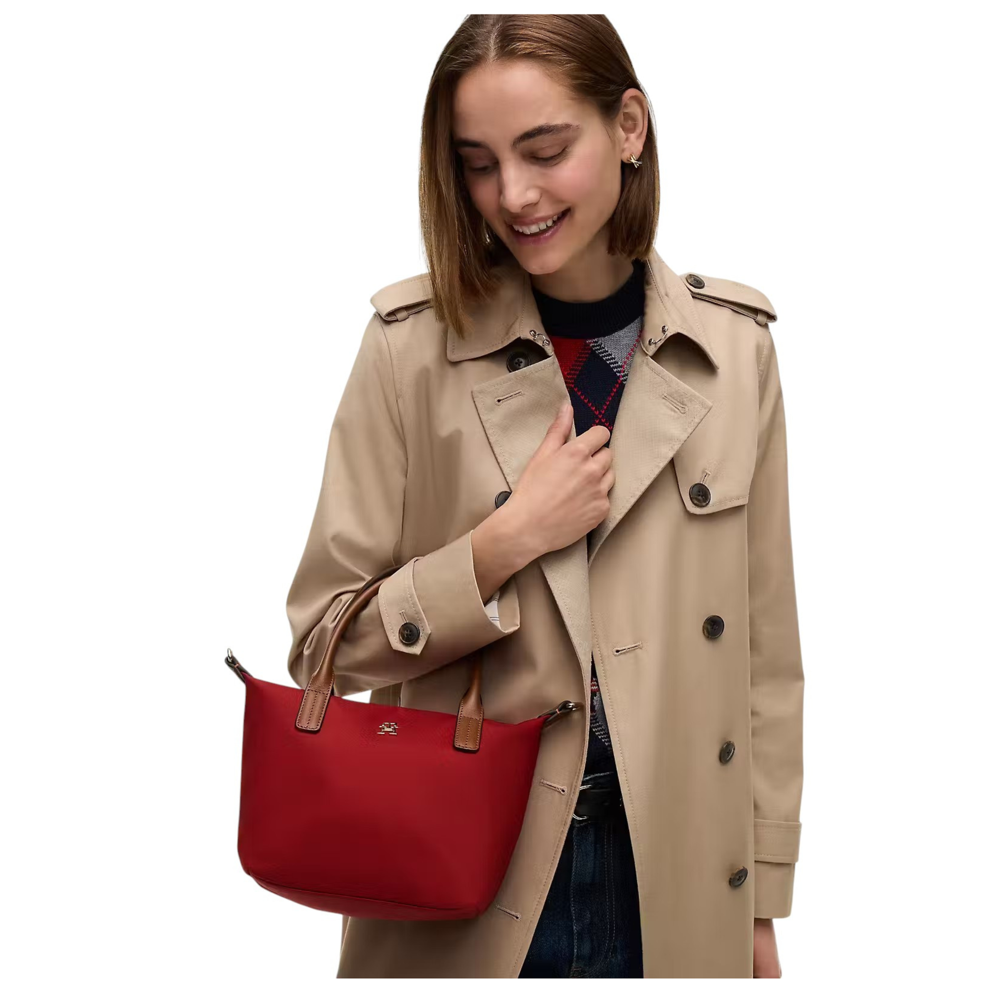 Sac à main Tommy Hilfiger Popette Mini Tote rouge porté au bras