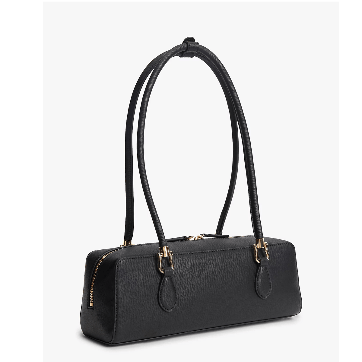 Sac baguette Tommy Hilfiger noir vue trois quarts avec longues anses