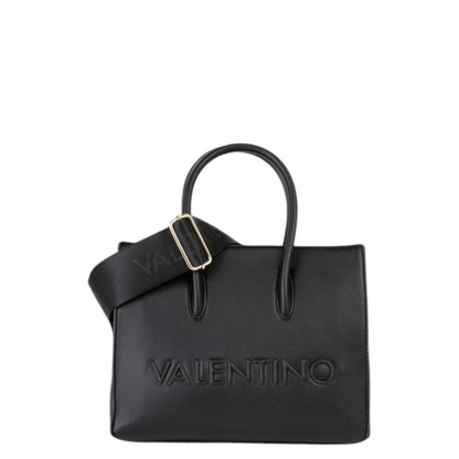 Sac à main VALENTINO BIANKA RE noir VBSA9U04, vue de face avec logo embossé et bandoulière amovible.