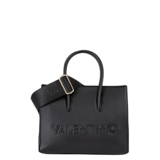 Sac à main VALENTINO BIANKA RE noir VBSA9U04, vue de face avec logo embossé et bandoulière amovible.