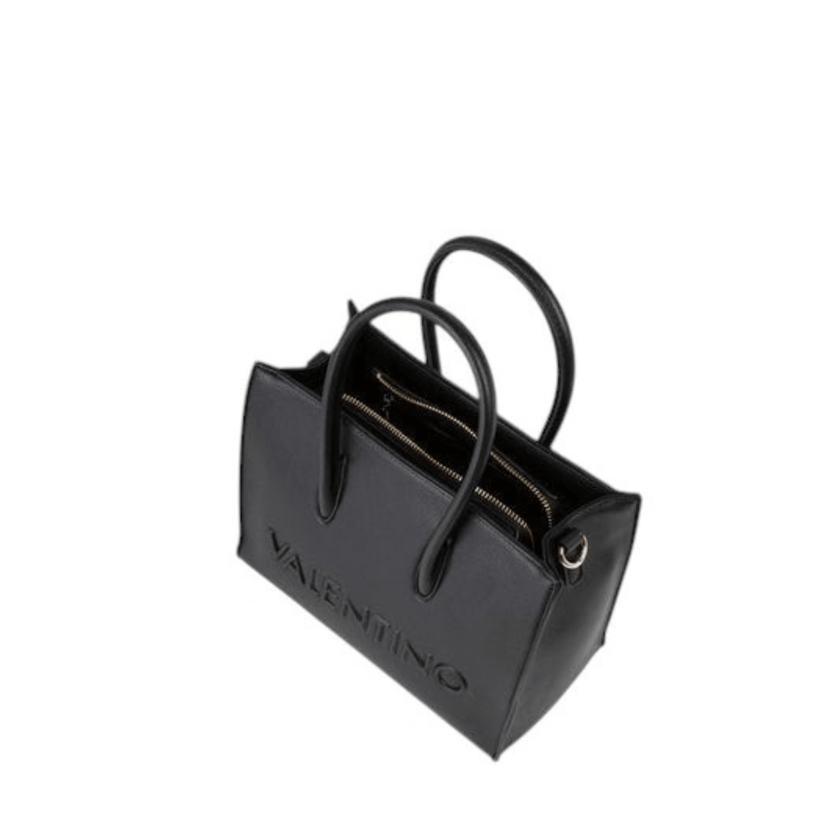 Vue intérieure du sac VALENTINO BIANKA RE noir VBSA9U04, montrant ses compartiments et sa fermeture zippée.